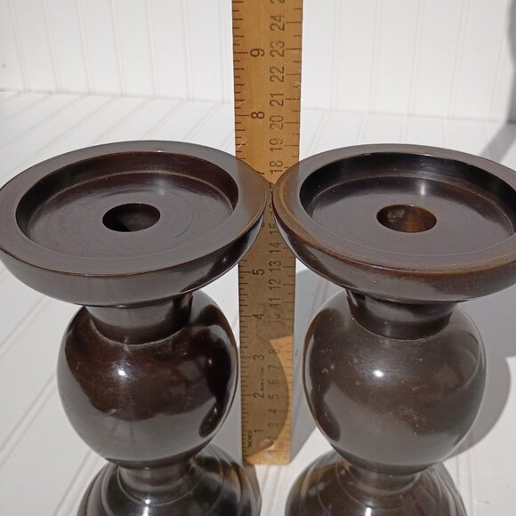 Vintage Candle Sticks Bronze Tone Heavy Metal Holders Taper Pillar Pair MCM - Picture 7 of 9